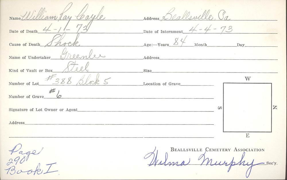 burial card